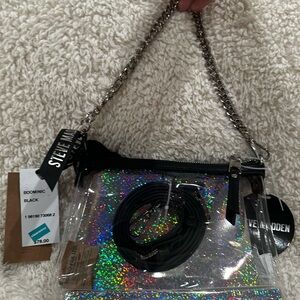 Steve Madden Silver and Black Crossbody Bag with Camera-Inspired Design